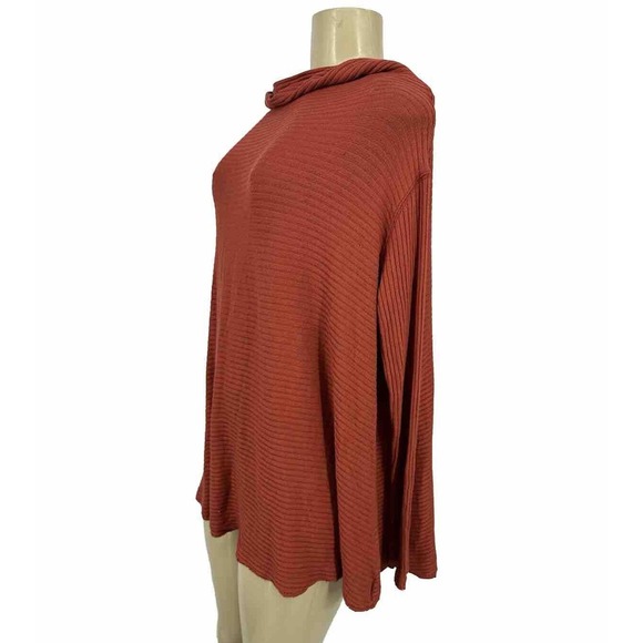 We The Free People Small Rust Ribbed Sweater Slit Back Long Sleeve Cowl Neck 2-3 - Picture 2 of 6